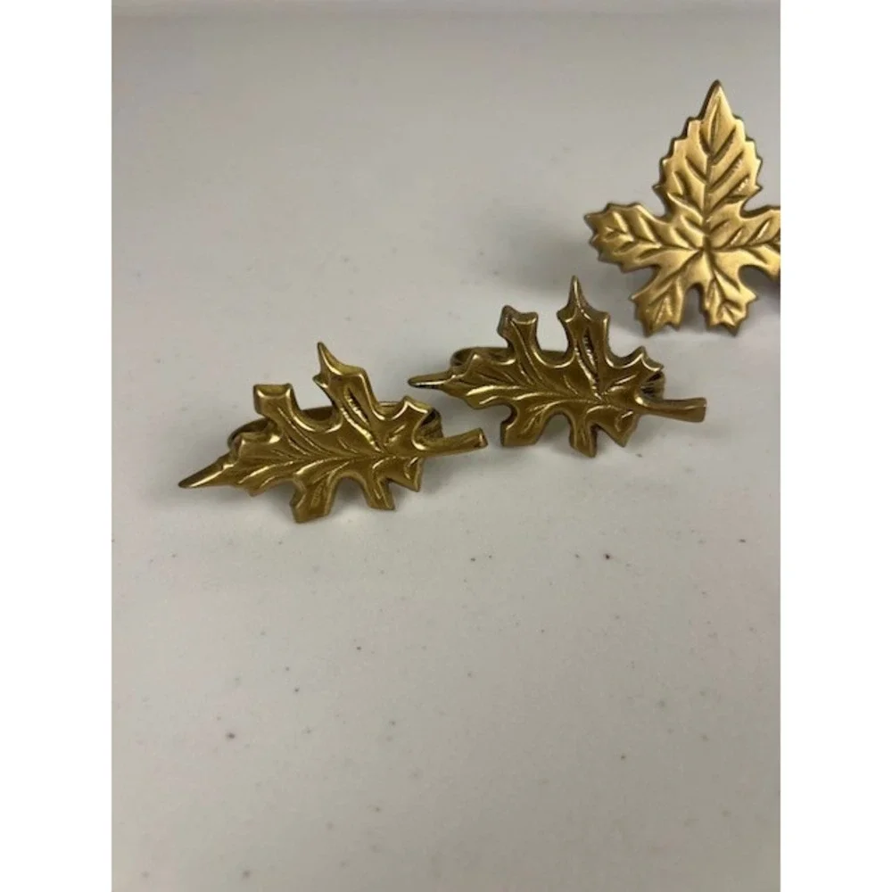 Vintage Brass‎ Napkin Rings Set of 6 Mixed Leaves and Christmas Trees Gold Tone
